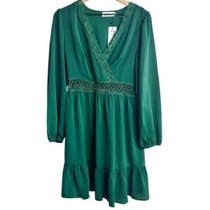 BIUBIU LONG SLEEVE GREEN WOMEN V-NECK SHORT DRESS BRAND NEW WITH TAGS SIZE LARGE